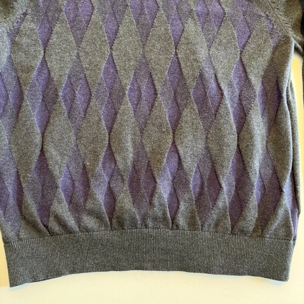 Vintage J FERRAR Cotton Cashmere V Neck Gray Purple Sweater Large